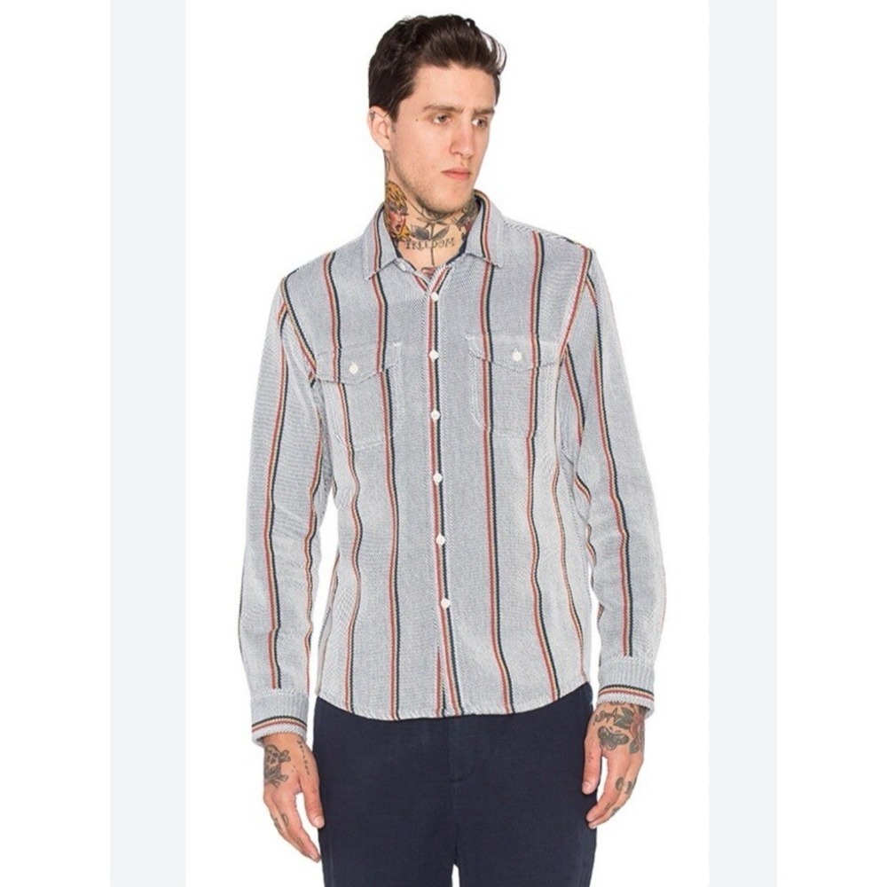 Outerknown Blanket Shirt In Serape Stripe Cotton Flannel Pocket Button Up Sz M